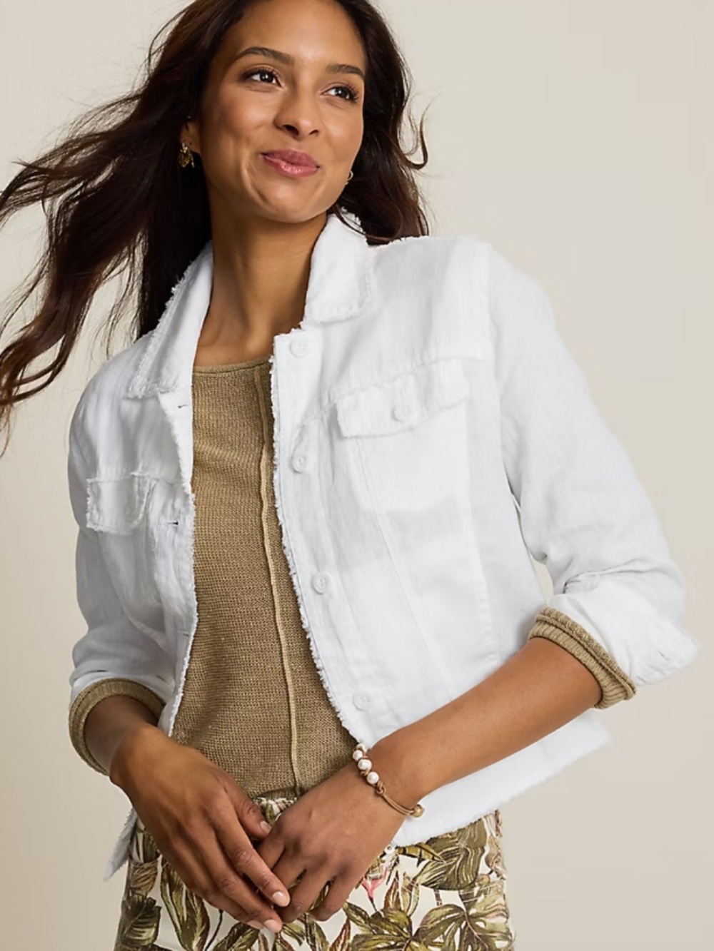 Tommy Bahama White Linen Trucker Jacket Raw Edge Size S
